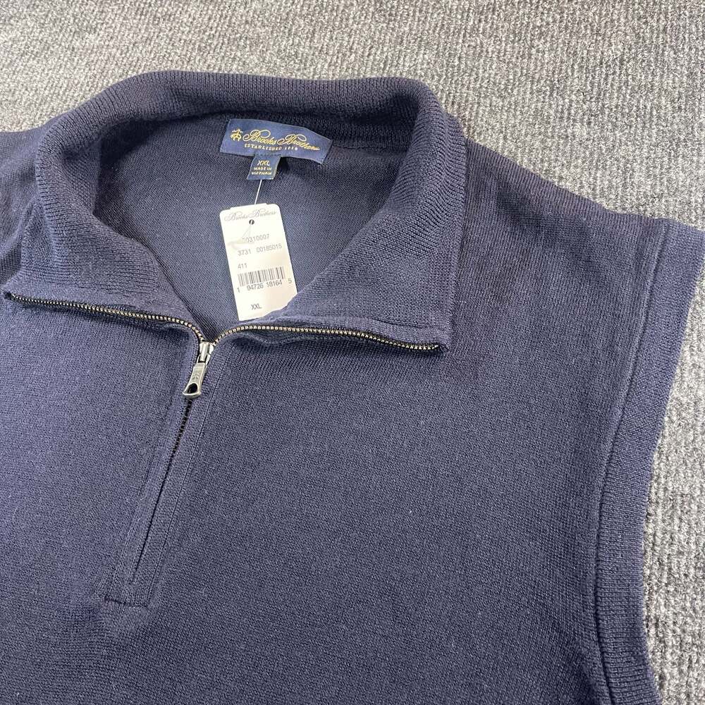 Brooks Brothers Navy Blue Quarter-Zip Pullover Sweater Vest XXL New with Tags